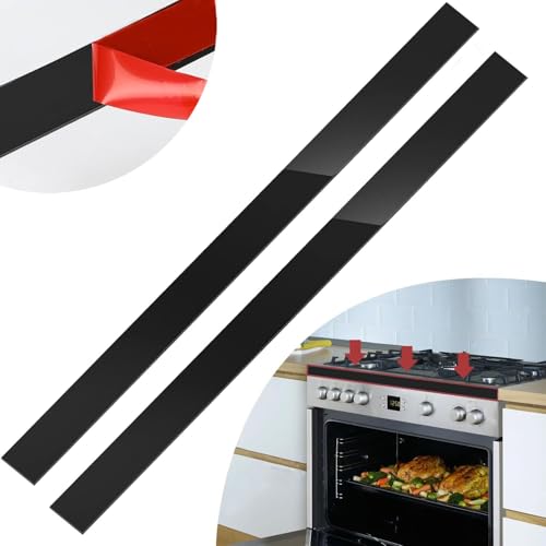 2 Pcs 304 Stainless Steel Strips, Brushed Self Adhesive Strip Metal Trim Strip, Finishing Sheet Metal Strip for Microwave/Oven/Cooktop, 30" Long, 2" Wide Gap Filler for Kitchen Decor-Black - color: Black, size: 2in