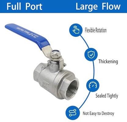 Full Port Ball Valve 3/4" NPT Heavy Duty Stainless Steel 304 For Water,Oil and Gas with Blue Handles（1000WOG） - size: 3/4"NPT, style: pack of 1