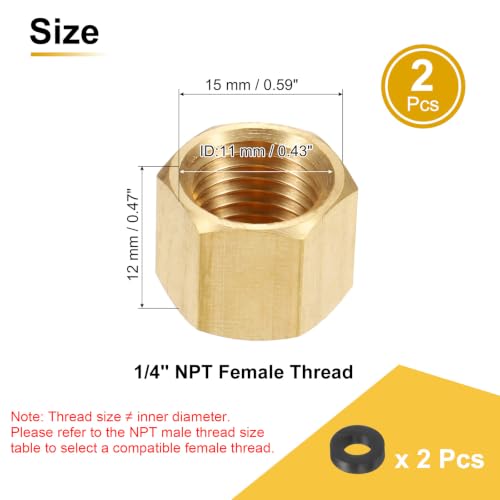 uxcell 2Pcs Brass Hex Head Compression Fitting Stop Valve Cap, 1/4 NPT - size: 1/4 NPT (ID 7/16")