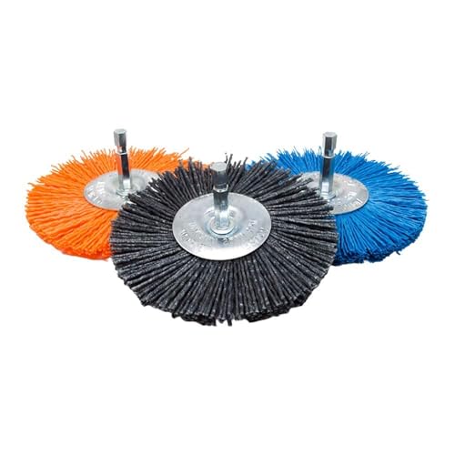 Benchmark Abrasives 3” Mounted Nylon Wire Wheel, Medium Grit, 1/4" Drill Shank, Perfect for Rust or Paint Removal Sanding Finishing on Aluminum, Brass, Copper - (Orange, 3") - color: Orange, size: 3"