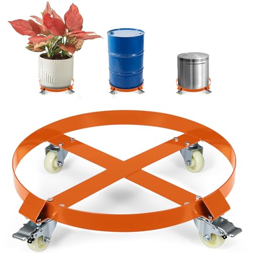 55 Gallon Heavy Duty Drum Dolly, 1,000 Pound Capacity,Barrel Dolly Cart Drum Caddy with Cross Braces & Swivel Casters Wheel,Non Tipping Design,Barrel Cart with Brake for Warehouse Drum Handling