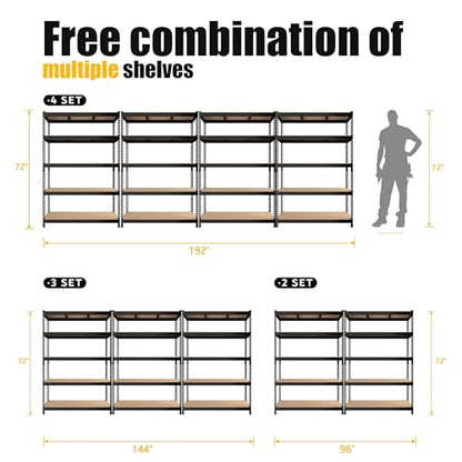 PrimeZone 48"W x 24"D x 72"H Garage Storage Shelves, 5-Tier Metal Shelving - size: 48"W x 24"D x 72"H