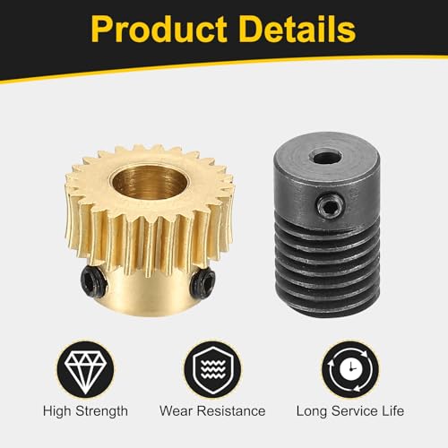 uxcell Worm Gear Set Right Rotation 25T 0.5 Module 1:25 Reduction Rate - size: Gear-6mm, Rod-3mm Bore, style: 0.5M-25T