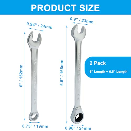 7/16 Inch Ratcheting Wrench 2 Pcs 72-Tooth 12-Point Chrome Plated - size: 0.44 Inch