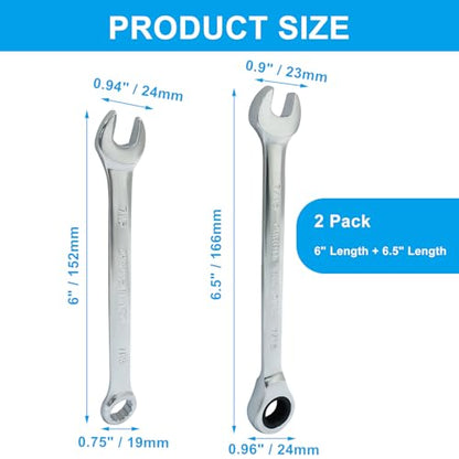 7/16 Inch Ratcheting Wrench 2 Pcs 72-Tooth 12-Point Chrome Plated - size: 0.44 Inch