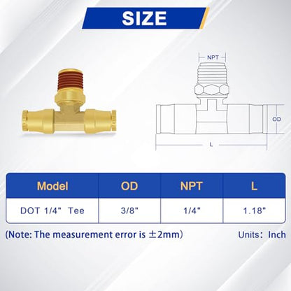 3 PCS Brass Push to Connect Fittings 1/4" Tube OD × 1/4" NPT Tee - color: 3PCS 1/4"OD * 1/4"NPT*1/4"OD Tee