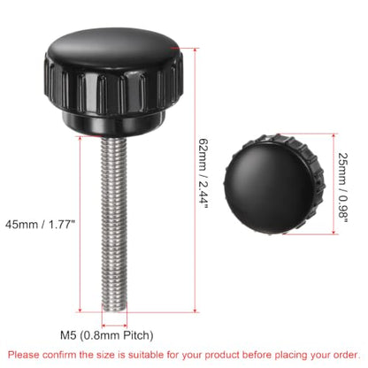 uxcell 4pcs Knurled Clamping Knobs M5 x 45mm Metric 304 Stainless Steel Male Thread Thumb Screw on Type 25mm Plastic Round Head Threaded Hand Bolt Stud Knobs Black - size: M5 x 45mm x 25mm