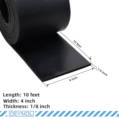 DEVNOL Neoprene Rubber Strip 1/8 (.125)" Thick X 4" Wide X 10'Long Grade 65A for Gasket, Surface Protection, Sealing - size: 1/8" x 4" x 10'