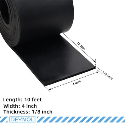 DEVNOL Neoprene Rubber Strip 1/8 (.125)" Thick X 4" Wide X 10'Long Grade 65A for Gasket, Surface Protection, Sealing - size: 1/8" x 4" x 10'