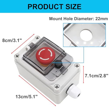TWTADE e-Stop Push Button Switch with Box Outdoor IP67 Waterproof Emergency Stop Push Button Station Box 22mm 1NO 1NC Emergency Stop Switch with Protective Cover - color: White with IP67 Box, size: 1NO 1NC