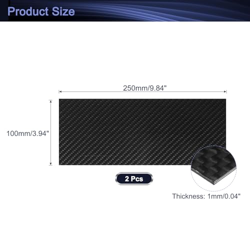 MECCANIXITY 2 Pcs 3K Carbon Fiber Plate Panel Sheets, 250 x 100 x 1mm Carbon Fiber Board Plate Flexible for RC Aircraft, Model Car, Auto Parts (Twill Bright) - size: 250 x 100 x 1mm