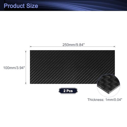 MECCANIXITY 2 Pcs 3K Carbon Fiber Plate Panel Sheets, 250 x 100 x 1mm Carbon Fiber Board Plate Flexible for RC Aircraft, Model Car, Auto Parts (Twill Bright) - size: 250 x 100 x 1mm