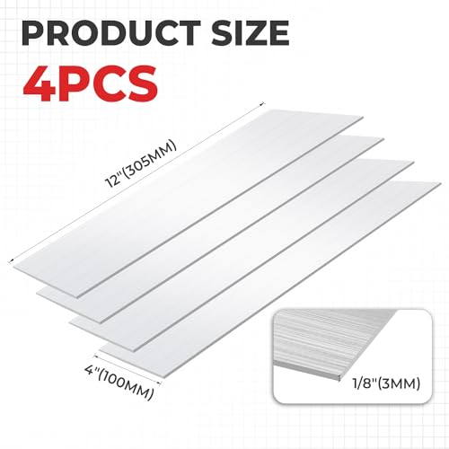 6061 Aluminum Flat Bar, 1/8" x 4" x 12" Rectangle Aluminum Bar Stock, T6511 Solid Mill Stock for Industrial Building, DIY Projects, Metal Crafting and Fabrication（4 Pcs ） - size: 1/8" x 4" x 12"