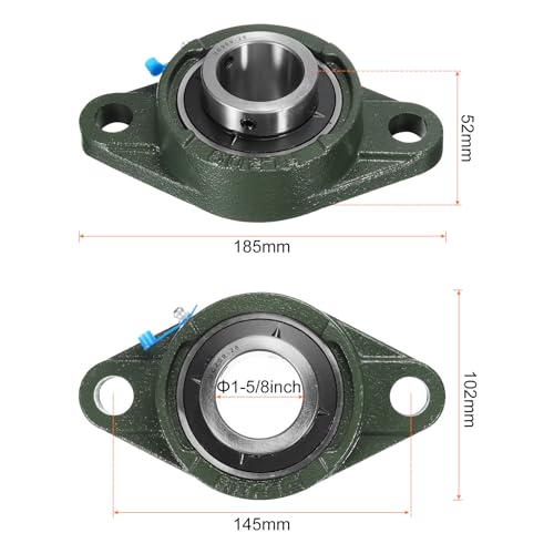 uxcell 2pcs UCFL209-26 Pillow Block Bearings 1-5/8 inch Bore Self Alignment, Solid Cast Iron Base Mounted Chrome Steel Bearings - size: UCFL209-26