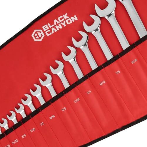 BLACK CANYON Wrench Roll Up Pouch, Waterproof, Wear-Resistant, Wrench Roll with Handle, Wrench Organizer for Manufacturing, Construction - size: 15 Pockets SAE