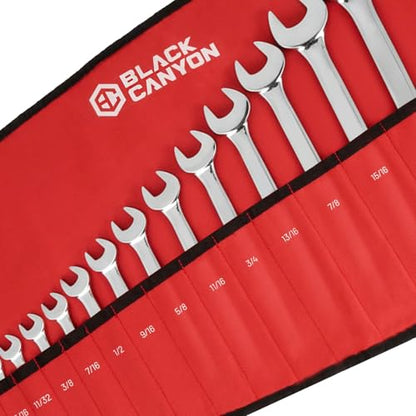 BLACK CANYON Wrench Roll Up Pouch, Waterproof, Wear-Resistant, Wrench Roll with Handle, Wrench Organizer for Manufacturing, Construction - size: 15 Pockets SAE
