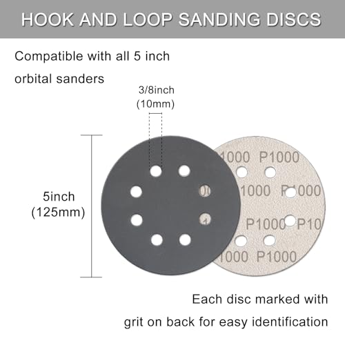 100Pcs 5 Inch Sanding Discs Hook & Loop 8-Hole Wet Dry Sandpaper 1000 Grit - style: 100Pcs 1000 Grit