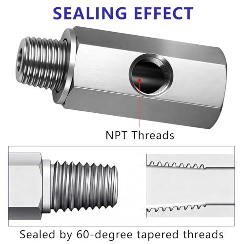1/4" NPT Oil Pressure Sensor Tee Adapter, 304 Stainless Steel Triple Port Fitting: 1/4" NPT Female to Male & 1/8" NPT Female for Gauge and Sensor Installation - size: 1/4 NPT-1/4 NPT-1/8 NPT