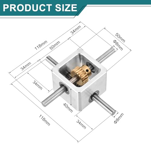 uxcell Gear Box 90 Degree Right Angle Worm Gearbox 1:20 Reduction Gearbox 1 Module 20 Teeth Worm Gear Aluminum Frame Simple Mechanical DIY Module with 8mm Shaft, 118x118x50mm(LxWxH) - size: 8mm Shaft, style: 1:20 Big