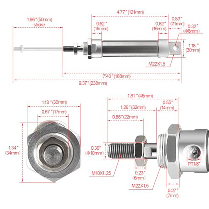 Heschen Stainless Steel Mini Pneumatic Air Cylinder MA 25×50 Bore 25mm Stroke 50mm Single Rod Double Acting
