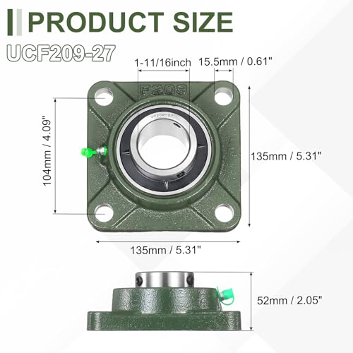 uxcell UCF209-27 Pillow Block Bearings,1-11/16 inch Bore(ABEC3) - size: UCF209-27 (1-11/16 inch)