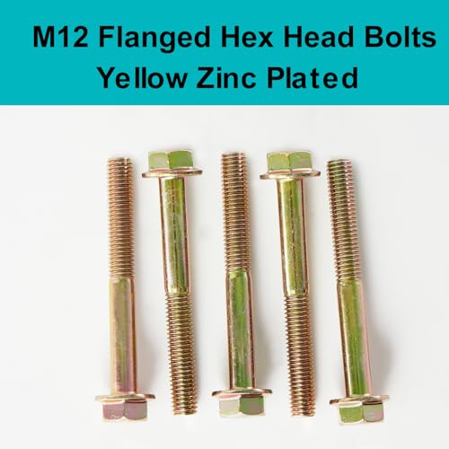 M12 x 70mm 5pcs Flanged Hex Head Bolts, M12 x 1.75 Bolts, Flange Hexagon Head Screws, 8.8 Grade Alloy Steel, Yellow Zinc Plated, Metric Half Thread - size: M12 x 70mm(5PCS)