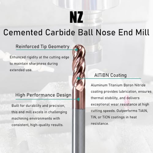 NZ 3/32" 4-Flute Ball Nose End Mill - size: 3/32 inch