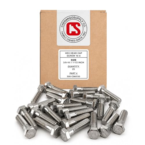 Chenango Supply 3/8-16 x 1-1/2" Stainless Steel Hex Head Bolts - size: 3/8-16 X 1-1/2"