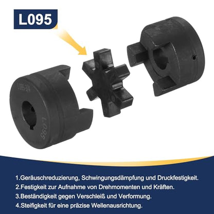 uxcell 3/4" to 3/4" L095 Flexible 3-Piece L-Jaw Coupling Coupler Set & Buna-N NBR Rubber Spider for Log Splitter Hybrid Equipment - size: 3/4 " to 3/4"