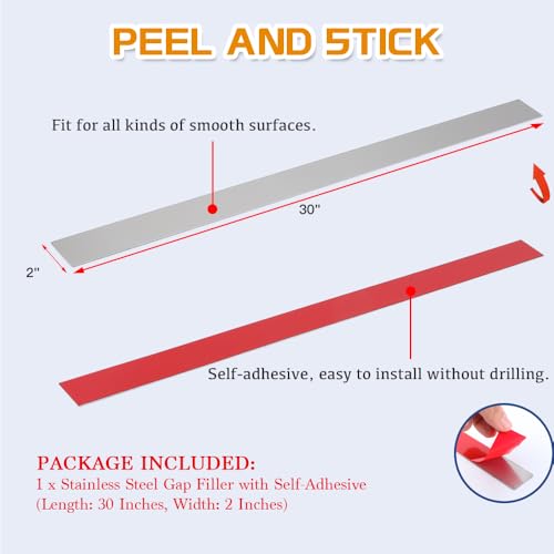 304 Brushed Stainless Steel Sheet Gap Filler, Metal Trim Strip for Wall Oven/Microwave Combo/Range/Cooktop, Self-Adhesive Gap Cover, 30 Inches Long, 2 Inches Wide, One Piece - size: 2‘’ Wide