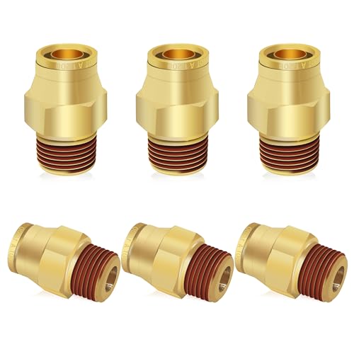 6 PCS Brass Air Line Quick Connect Fittings 1/2" Tube OD x 3/8" NPT - size: 1/2" Tube OD x 3/8" NPT - 6 PCS