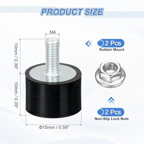 uxcell 2Pcs M4 Thread Rubber Mounts, Vibration Isolators, Cylindrical Shock Absorber with Studs 15 x 10mm with Non-Slip Nuts - size: M4 x 15 x 10mm