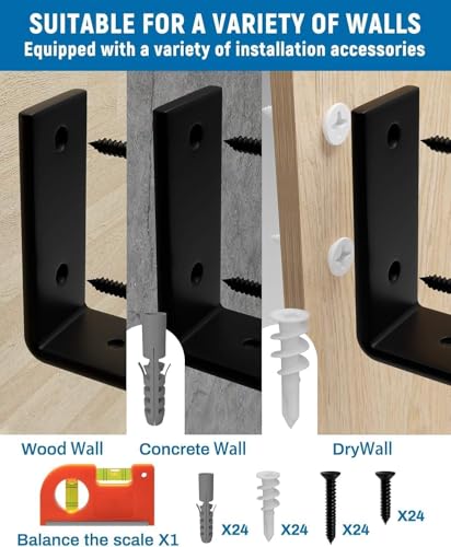 LEOPO 12 inch Shelf Brackets 12-Pack, 1/5" Thick Floating Shelf Bracket - color: black-12 pack, size: 11.25"