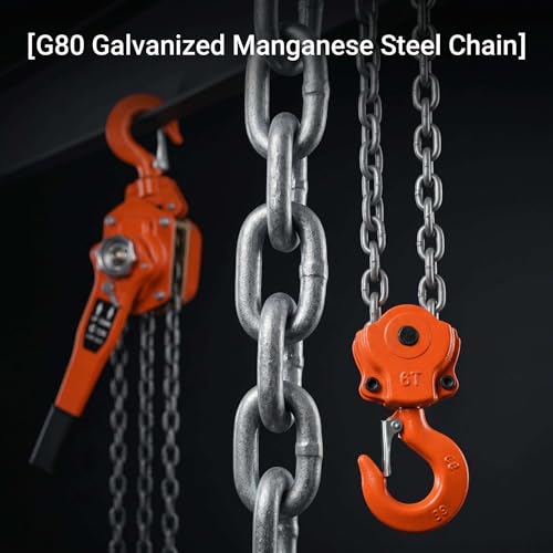 6T Manual Lever Chain Hoist 13200 lbs Capacity 20 FT Chain Puller Hoist Carbon Steel Ratchet Chain Puller for Heavy Duty Lifting in Factories and Construction Sites. - size: 6Ton 20Ft