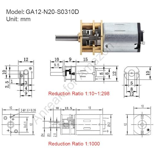 2Pcs DC 12V 60RPM GA12 N20 Micro DC Motor 3-12V 7.5-4000RPM High Speed Low RPM Motor with Metal Gear (12-60) - style: 12V 60 RPM