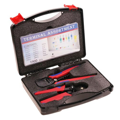 Ferrule Crimping and stripperring Tool Kit, Contain One AWG 23-7 (0.25-10mm²) Self-Adjustable Ratchet Wire Crimping Tool, Suitable for AWG10-24(0.2-6mm²) Wire Stripper and 1900PCS Wire Terminals - size: 1900pcs + Crimping Tool + Wire Stripper