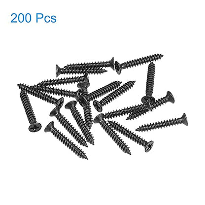 uxcell M3x20mm Wood Screws Phillips Flat Head Carbon Steel Black 200pcs - size: M3 x 20mm