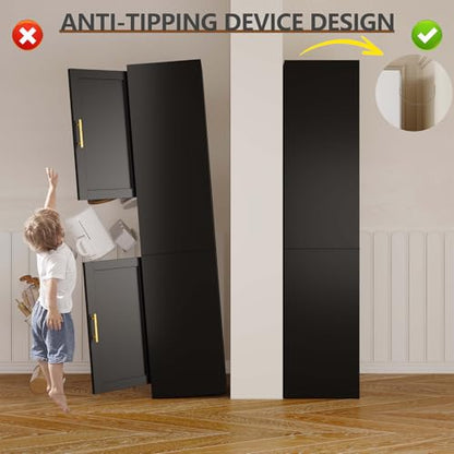 67" Tall Narrow Bathroom Storage Cabinet, Metal Pantry Cabinet, Black - color: Black, size: 15.8"D x 19.7"W x 67"H