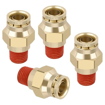 DOT Approved Male Straight Brass Union 1/2" Tube x 1/4" NPT, 4PCS - size: 1/2" OD x 1/4" NPT