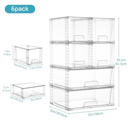 Vtopmart Clear Stackable Storage Drawers, 6 Pack Large Organizer Set - style: 2 Wide+4 Medium