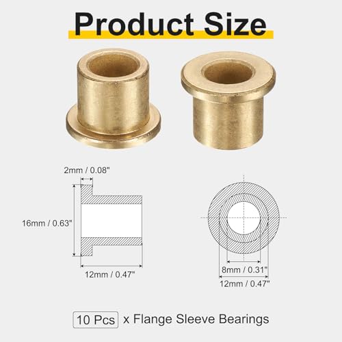 uxcell 10Pcs Flange Sleeve Bearings, 8mm Bore x 12mm OD x 12mm Length, Self-Lubricating Sintered Bronze Bushings - size: 8mm Bore x 12mm OD x 12mm Length