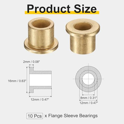 uxcell 10Pcs Flange Sleeve Bearings, 8mm Bore x 12mm OD x 12mm Length, Self-Lubricating Sintered Bronze Bushings - size: 8mm Bore x 12mm OD x 12mm Length