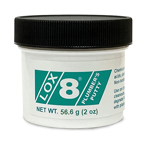 Lox-8 Plumbers Putty, 2 Oz Jar, Clear, High Viscosity, Chemical-Resistant, Waterproof, Metal, Plastic, Ceramic, Porcelain Compatible, Superior Performance