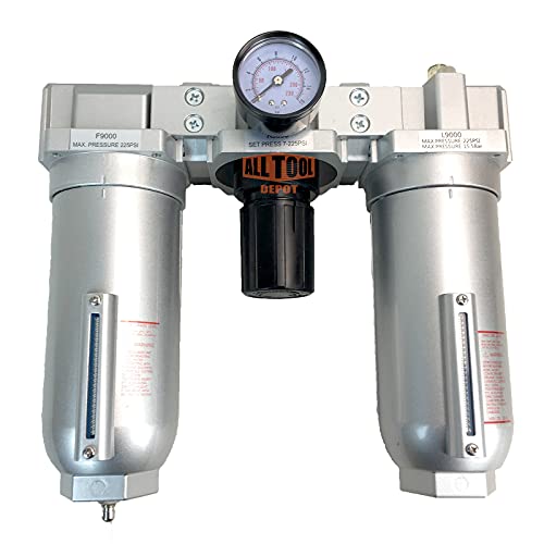 3/4" NPT SUPER DUTY Compressed Air In Line Filter Regulator Lubricator Oiler Combo, Metal Bowl, 5 Micron Element, Adjustable From 7 to 215 PSI (MANUAL DRAIN) - color: 155 Cfm, 215 Psi (Manual Drain), size: 3/4" NPT