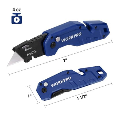 WORKPRO Folding Utility Knife with 10 Blades, Blue - color: Blue