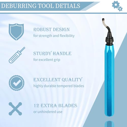 Deburring Tool with 12 HSS Blades for Metal Resin PVC 3D Print - color: Blue