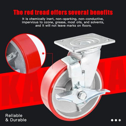 3"x2" Industrial Casters- Heavy Duty Casters,Polyurethane on Aluminum Casters Set of 4 - Loading Capacity up to 2800LB.Use for workbenches, Machines,Equipment (3inch Swivel and Rigid)