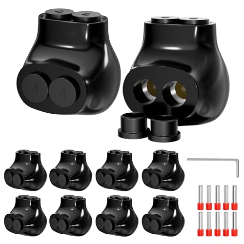 Joinfworld 2 Port Insulated Multi Tap Connector 4-14AWG Aluminum to Copper Wire Connectors Single Side Entry Aluminum Black Insulated Wire Connectors with Slotted Allen Hex - 10 Pack - color: 4-14 AWG(10pcs)