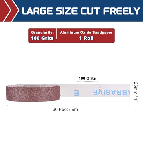 Sandpaper Roll 1Inch 30FT 180Grit Aluminum Oxide Emery Cloth Roll - size: 1 Inch x 30 Feet 180 Grits