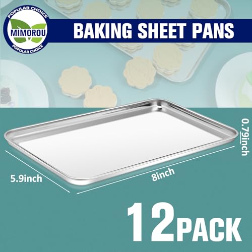 Mimorou 12 Pcs Stainless Steel Baking Sheet Cookie Pans, 8 x 5.9 Inches - size: 8 x 5.9 inches
